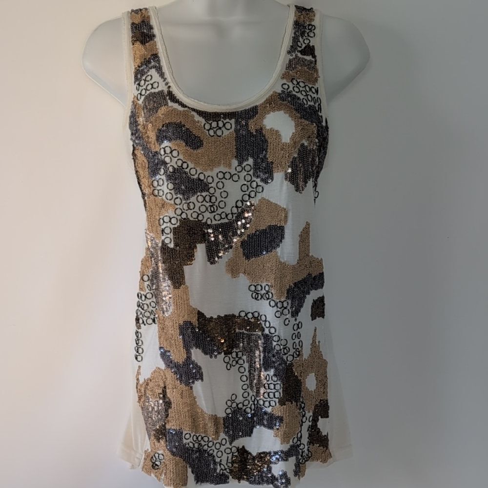 Sequin Camo Tank Top - Black, Brown, Cream
